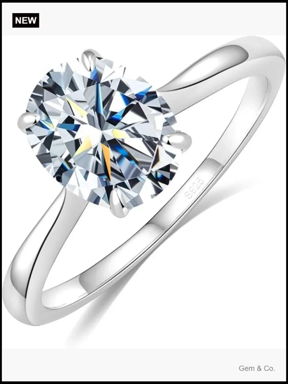 1/2/3/4 CT Round Moissanite Engagement Ring, D Color VVS1, S925 Sterling